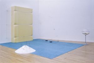 Vue de l’exposition *Des histoires en forme*. Sur l’image : Børre Saethre, *It’s a Mind Game*, 1997, installation, matériaux divers. Photo&thinsp;: Pascal Jounenc